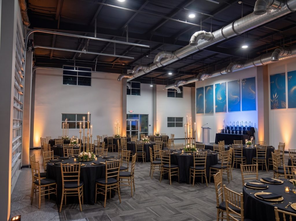 Banquet Hall set for an elegant awards gala.